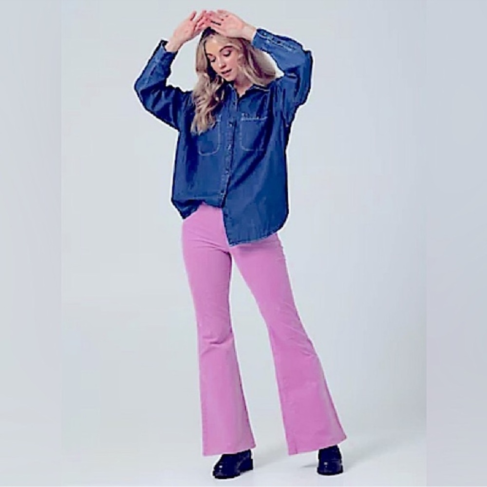 Lee Vintage Fat‎ Rib Wide Wale Corduroy Pink Flare Pants Bell Bottoms size 28
